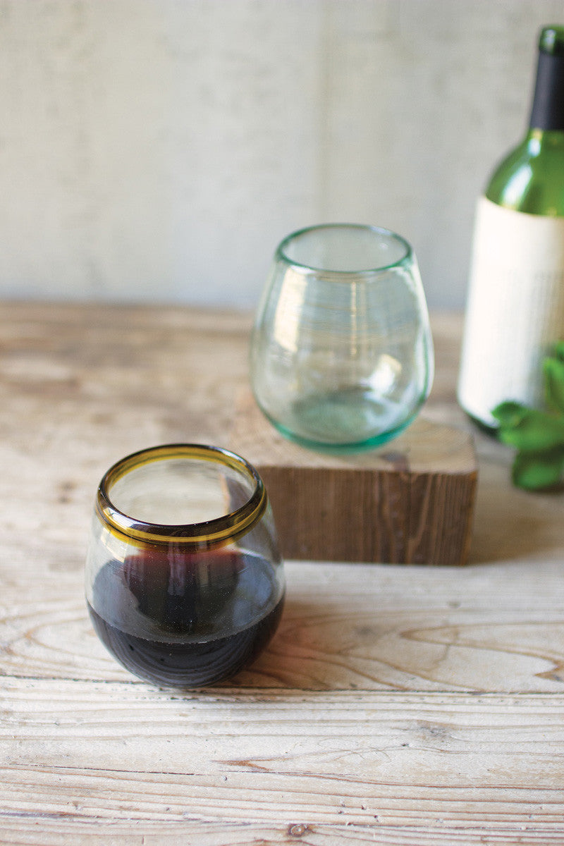 Hand-Blown Stemless Wine Glass