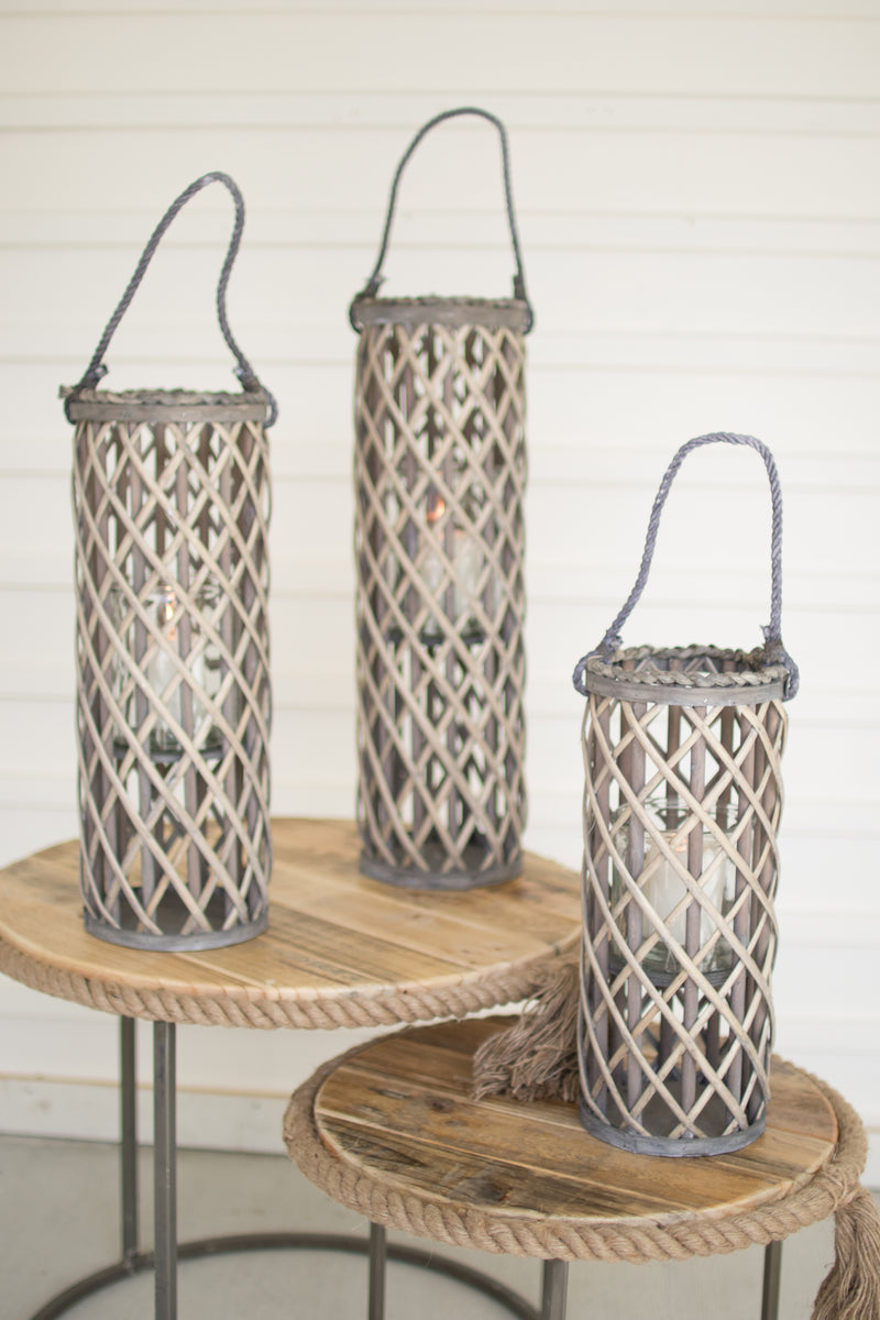 Grey Willow Lanterns with Glass Set