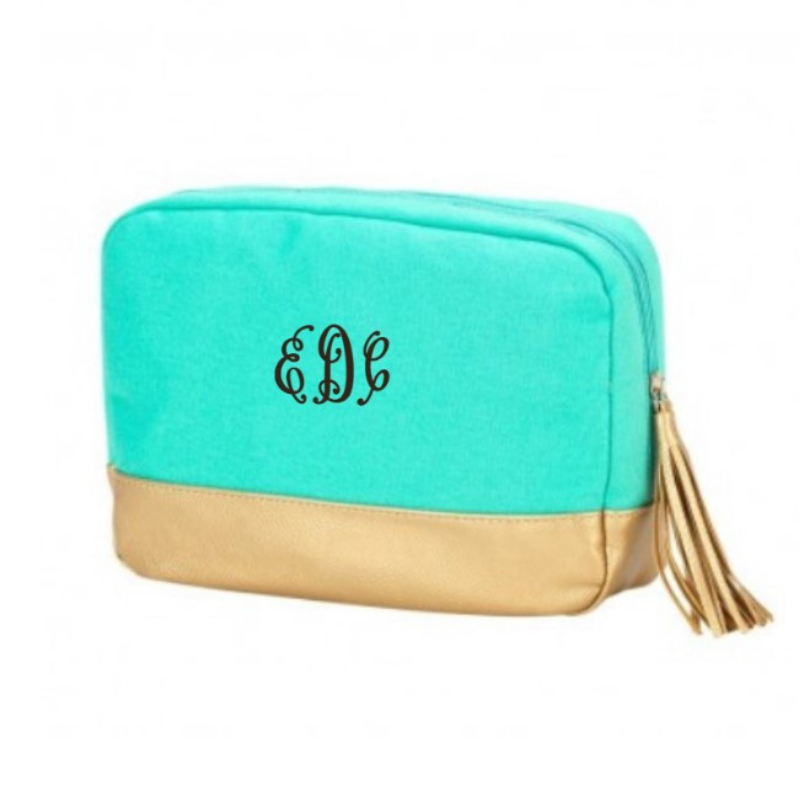 Personalized Mint Cabana Cosmetic Bag