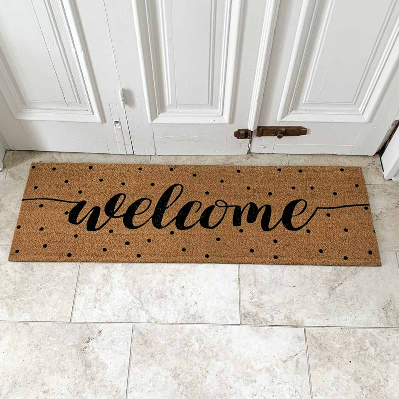 Welcome Polka Dot Coir Doormat