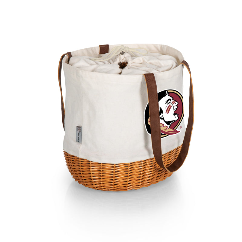 Florida State Seminoles - Coronado Canvas and Willow Basket Tote, (Beige Canvas)