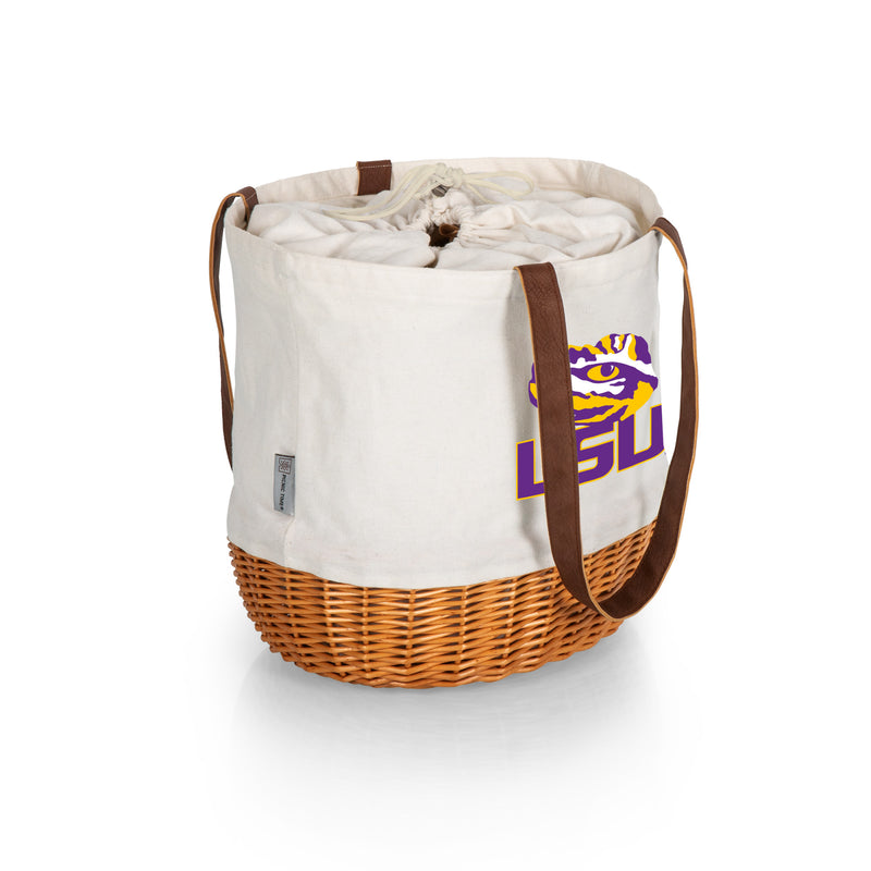 LSU Tigers - Coronado Canvas and Willow Basket Tote, (Beige Canvas)