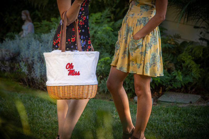 Ole Miss Rebels - Coronado Canvas and Willow Basket Tote, (Beige Canvas)