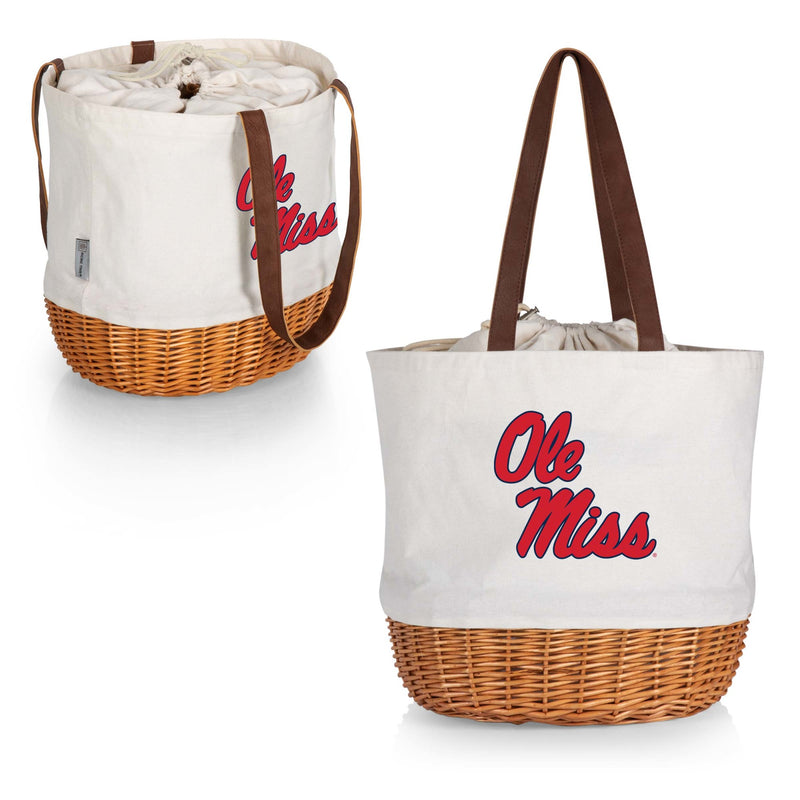 Ole Miss Rebels - Coronado Canvas and Willow Basket Tote, (Beige Canvas)