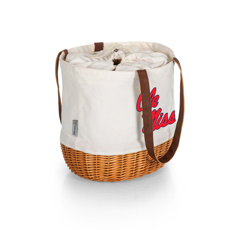 Ole Miss Rebels - Coronado Canvas and Willow Basket Tote, (Beige Canvas)