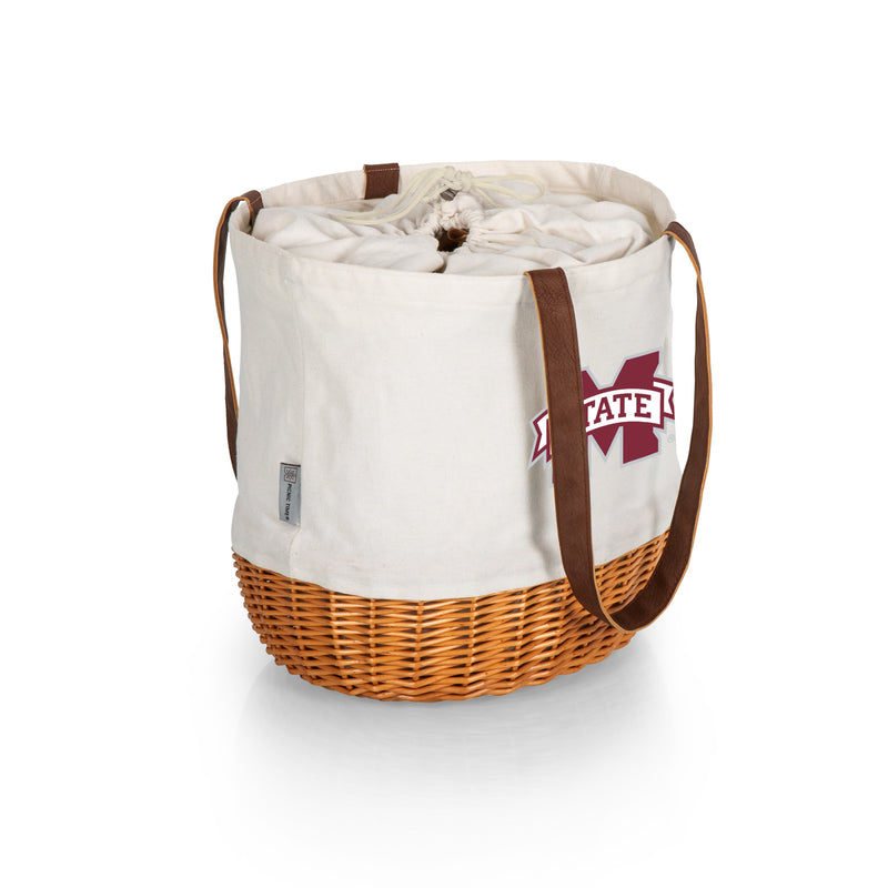 Mississippi State Bulldogs - Coronado Canvas and Willow Basket Tote, (Beige Canvas)