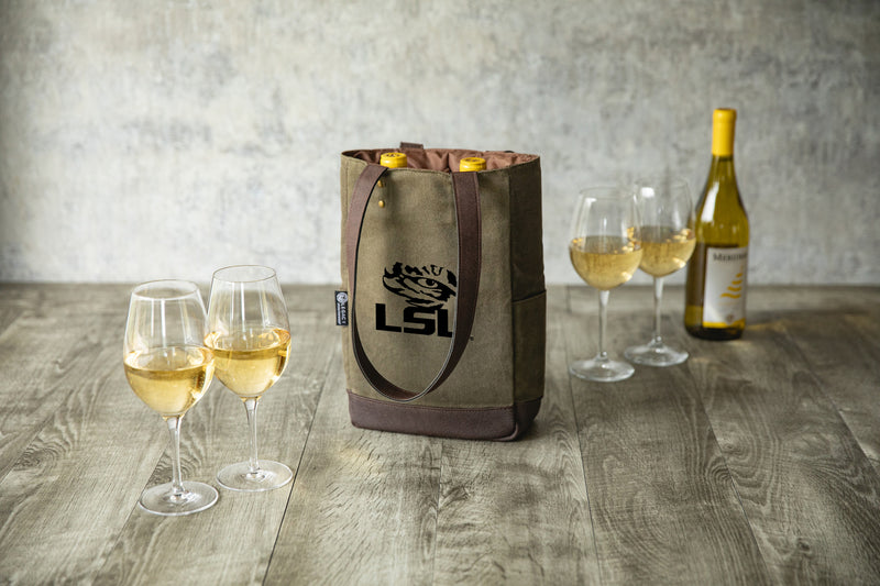 LSU Tigers - 2 Bottle Insulated Wine Cooler Bag, (Khaki Green with Beige Accents)