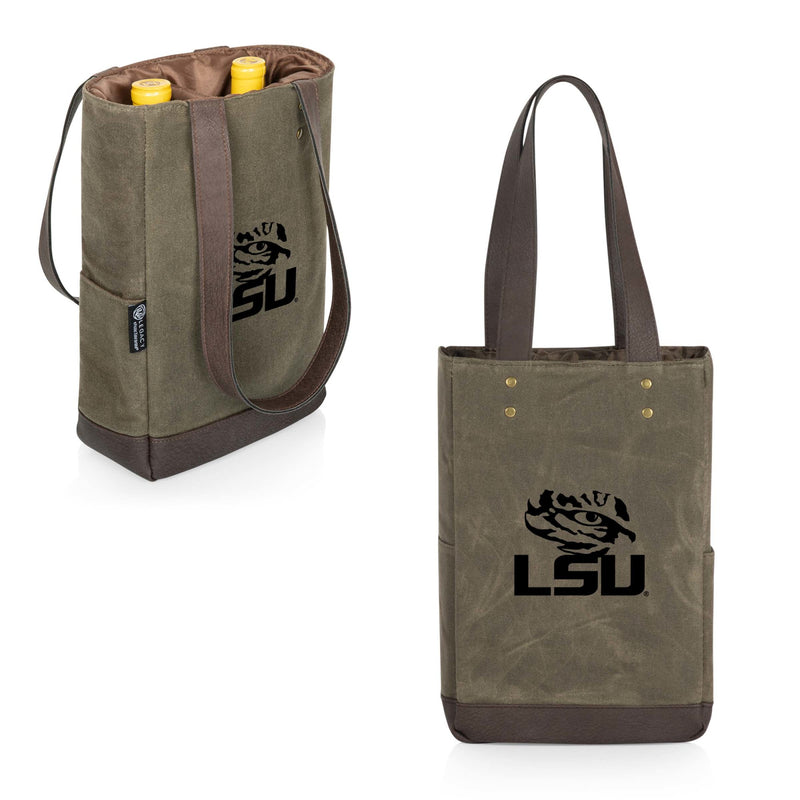 LSU Tigers - 2 Bottle Insulated Wine Cooler Bag, (Khaki Green with Beige Accents)