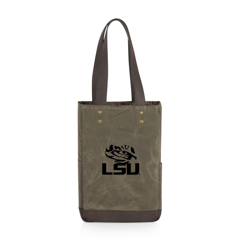 LSU Tigers - 2 Bottle Insulated Wine Cooler Bag, (Khaki Green with Beige Accents)