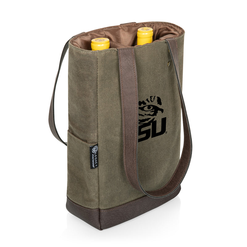 LSU Tigers - 2 Bottle Insulated Wine Cooler Bag, (Khaki Green with Beige Accents)