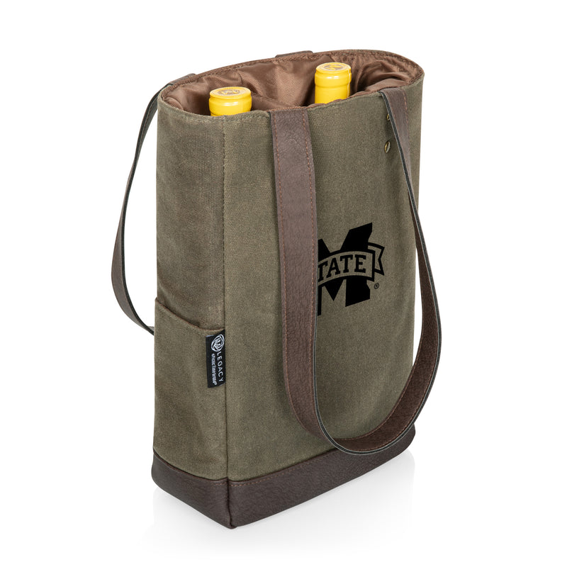 Mississippi State Bulldogs - 2 Bottle Insulated Wine Cooler Bag, (Khaki Green with Beige Accents)