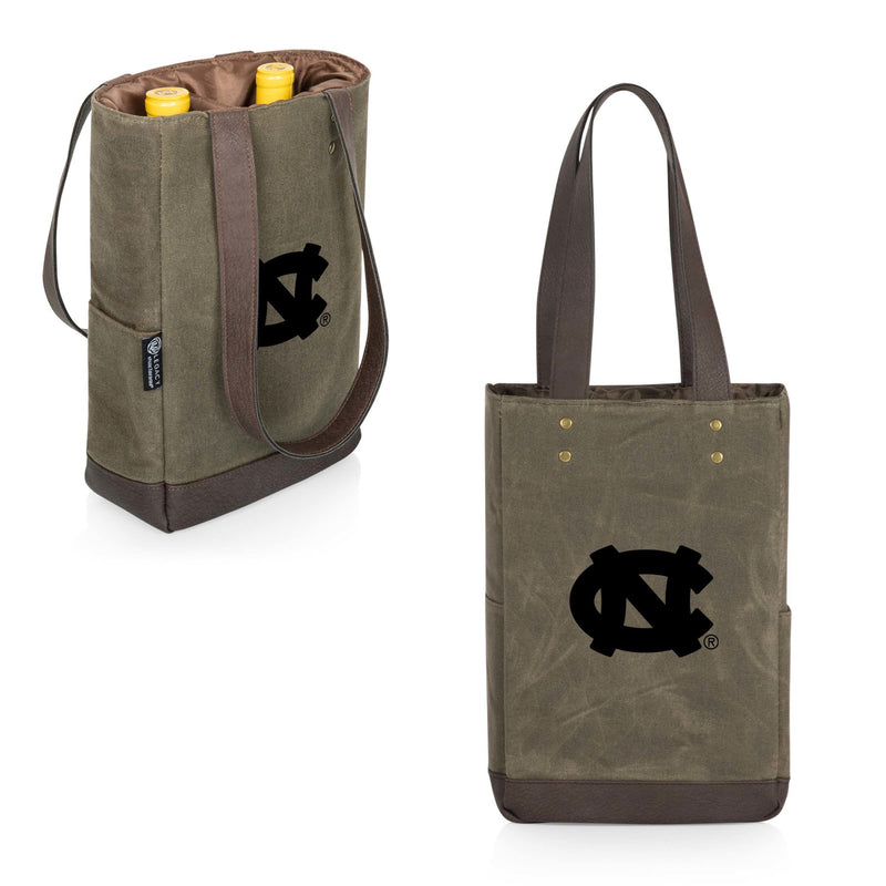 North Carolina Tar Heels - 2 Bottle Insulated Wine Cooler Bag, (Khaki Green with Beige Accents)