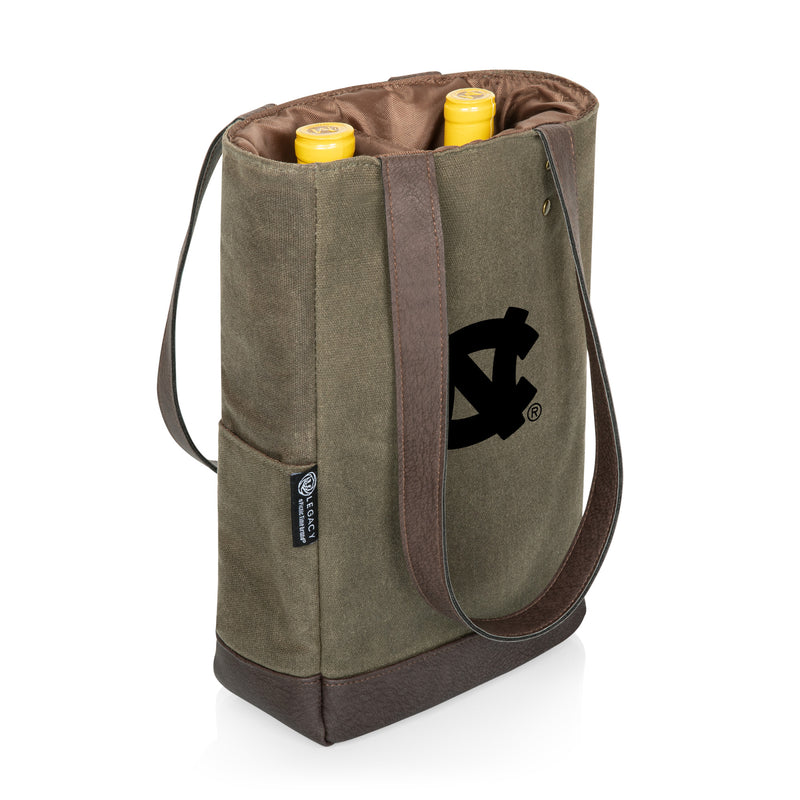 North Carolina Tar Heels - 2 Bottle Insulated Wine Cooler Bag, (Khaki Green with Beige Accents)