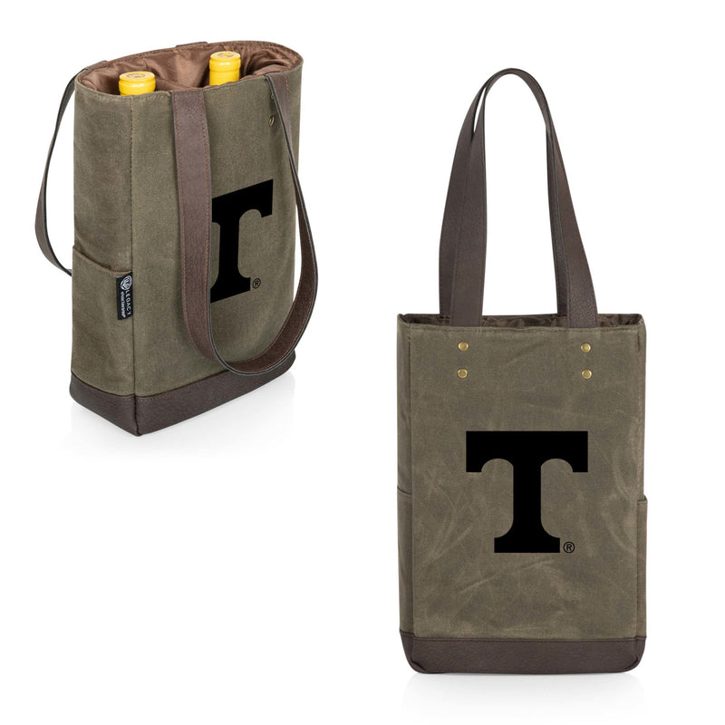 Tennessee Volunteers - 2 Bottle Insulated Wine Cooler Bag, (Khaki Green with Beige Accents)