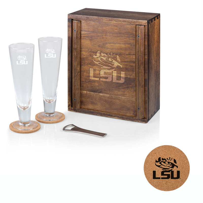 LSU Tigers - Pilsner Beer Glass Gift Set, (Acacia Wood)