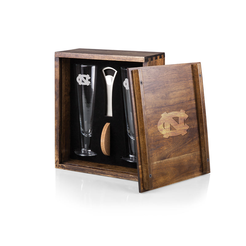 North Carolina Tar Heels - Pilsner Beer Glass Gift Set, (Acacia Wood)