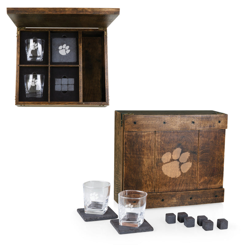 Clemson Tigers - Whiskey Box Gift Set, (Oak Wood)