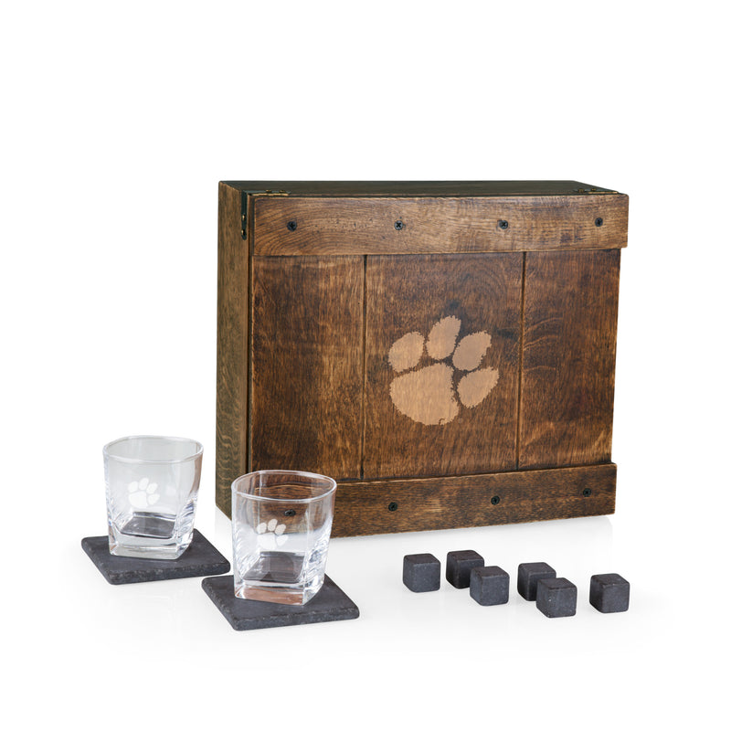 Clemson Tigers - Whiskey Box Gift Set, (Oak Wood)