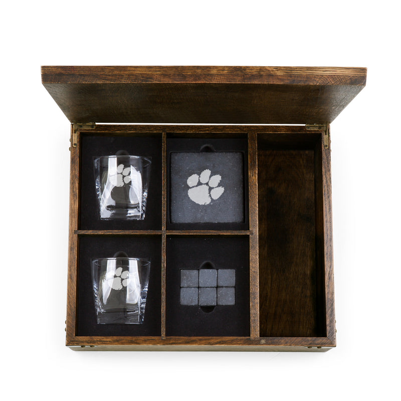 Clemson Tigers - Whiskey Box Gift Set, (Oak Wood)