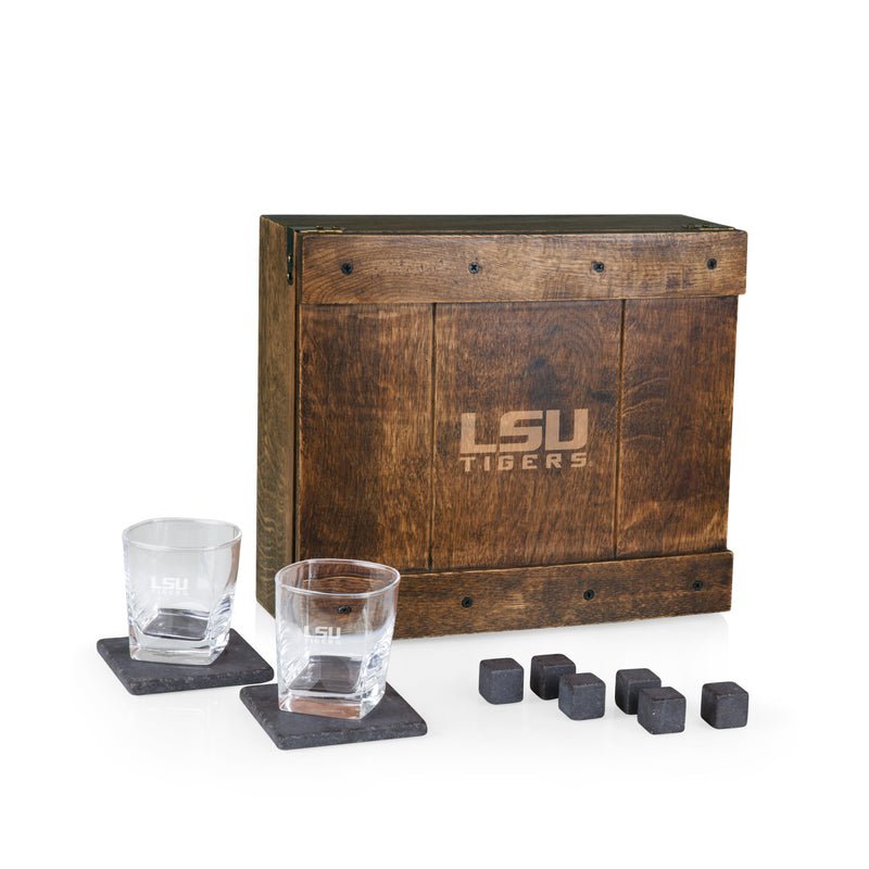 LSU Tigers - Whiskey Box Gift Set, (Oak Wood)