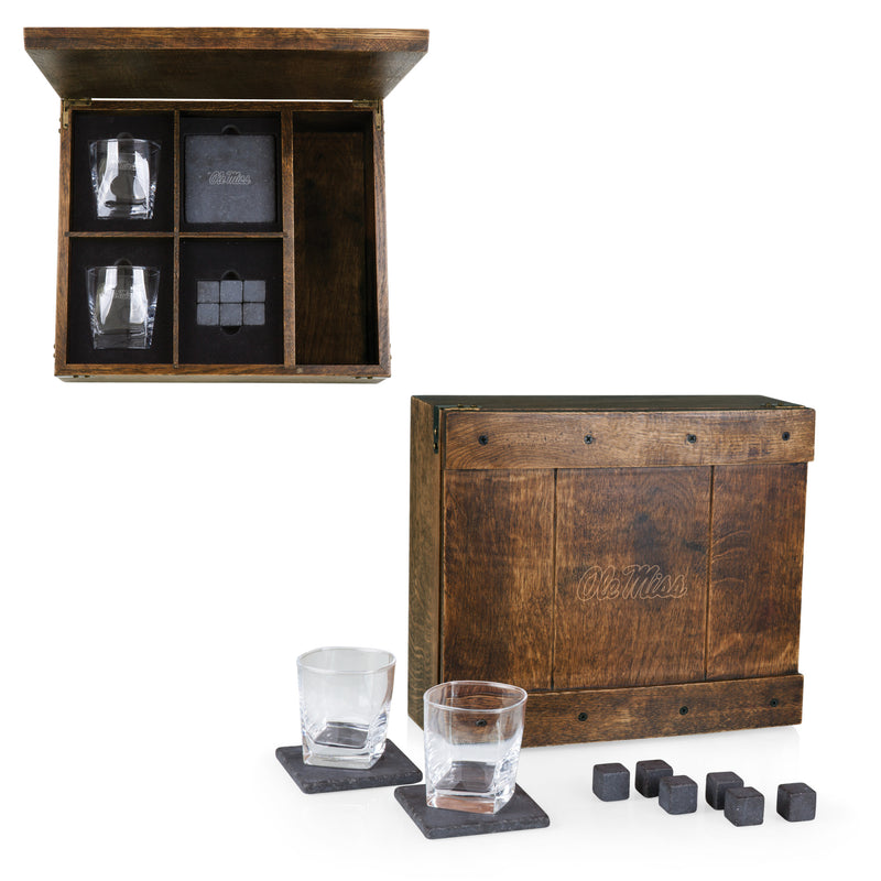 Ole Miss Rebels - Whiskey Box Gift Set, (Oak Wood)