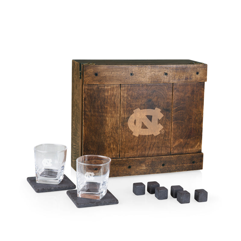 North Carolina Tar Heels - Whiskey Box Gift Set, (Oak Wood)