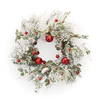 Flocked Pine and Bell Wreath