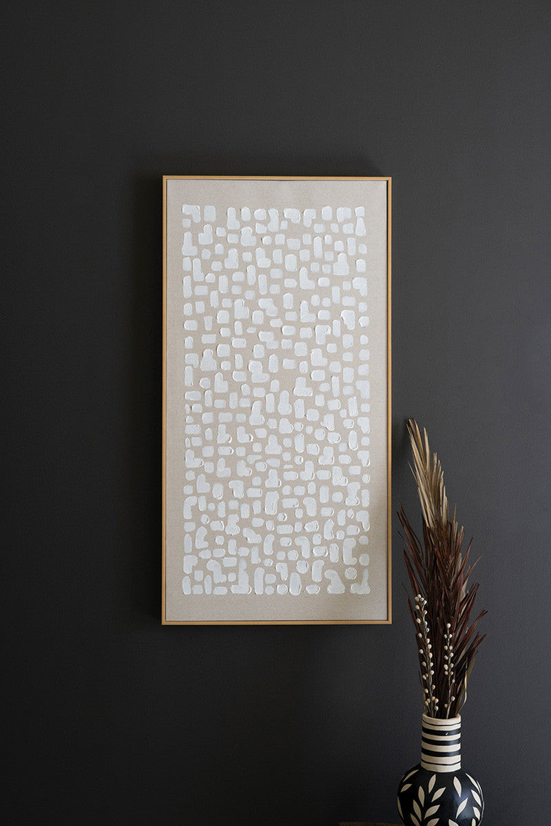 FRAMED OIL PAINTING - KHAKI AND WHITE ABSTRACT