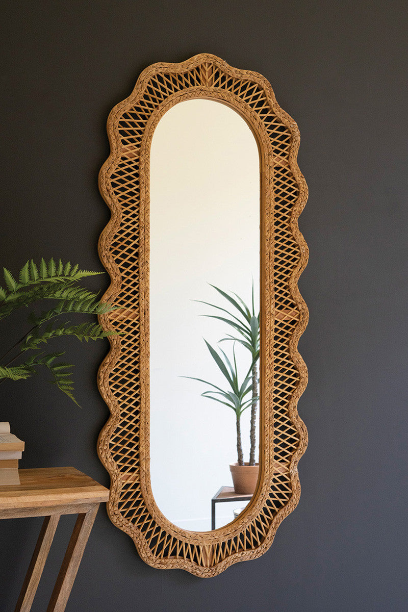 RATTAN SQUIGGLE FRAMED OVAL MIRROR