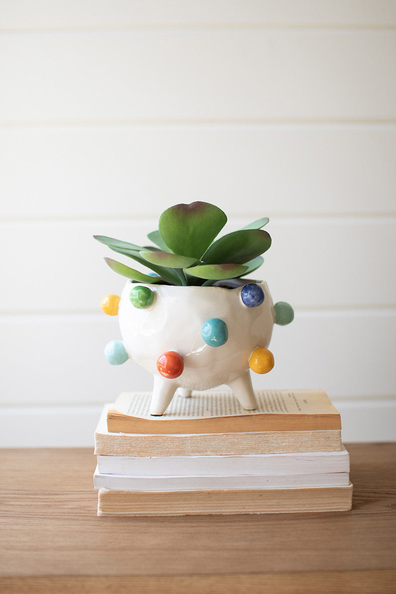 CERAMIC PLANTER WITH COLORFUL BUBBLES