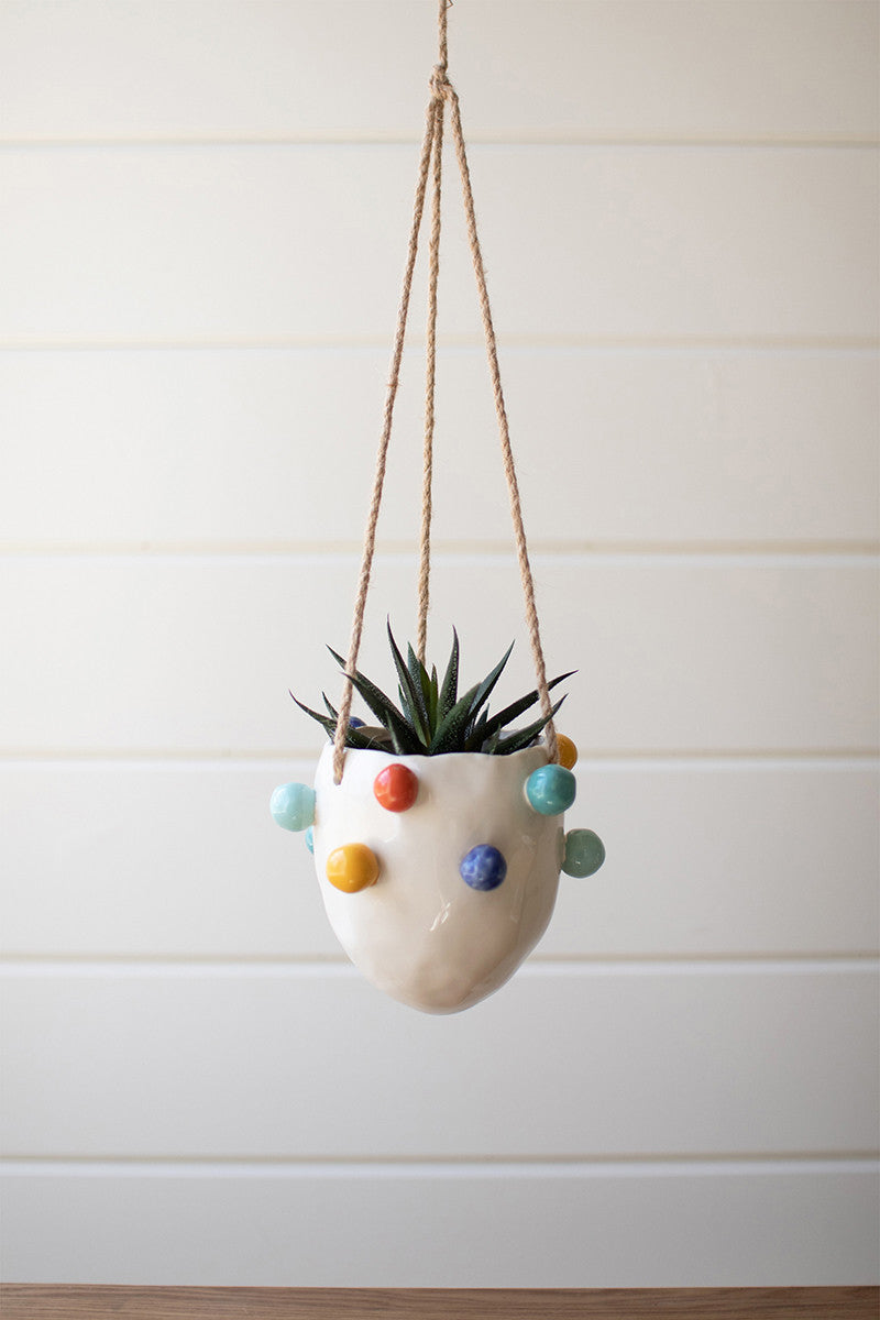 HANGING CERAMIC PLANTER WITH COLORFUL BUBBLES
