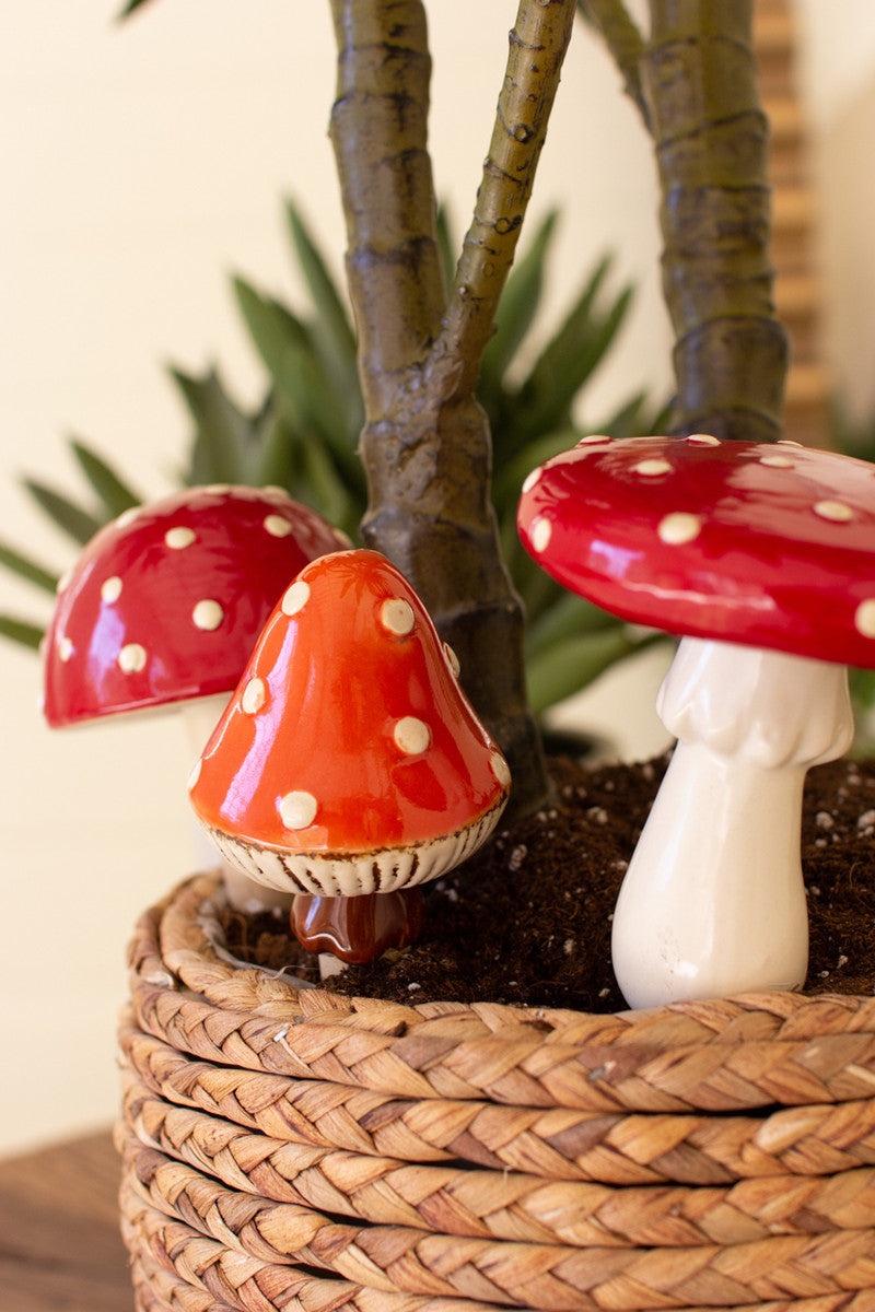 SET OF THREE CERAMIC MUSHROOM PLANT STICKS