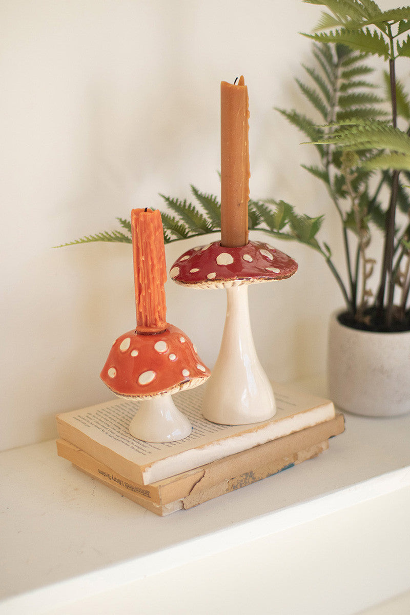 SET OF TWO CERAMIC MUSHROOM TAPER HOLDERS