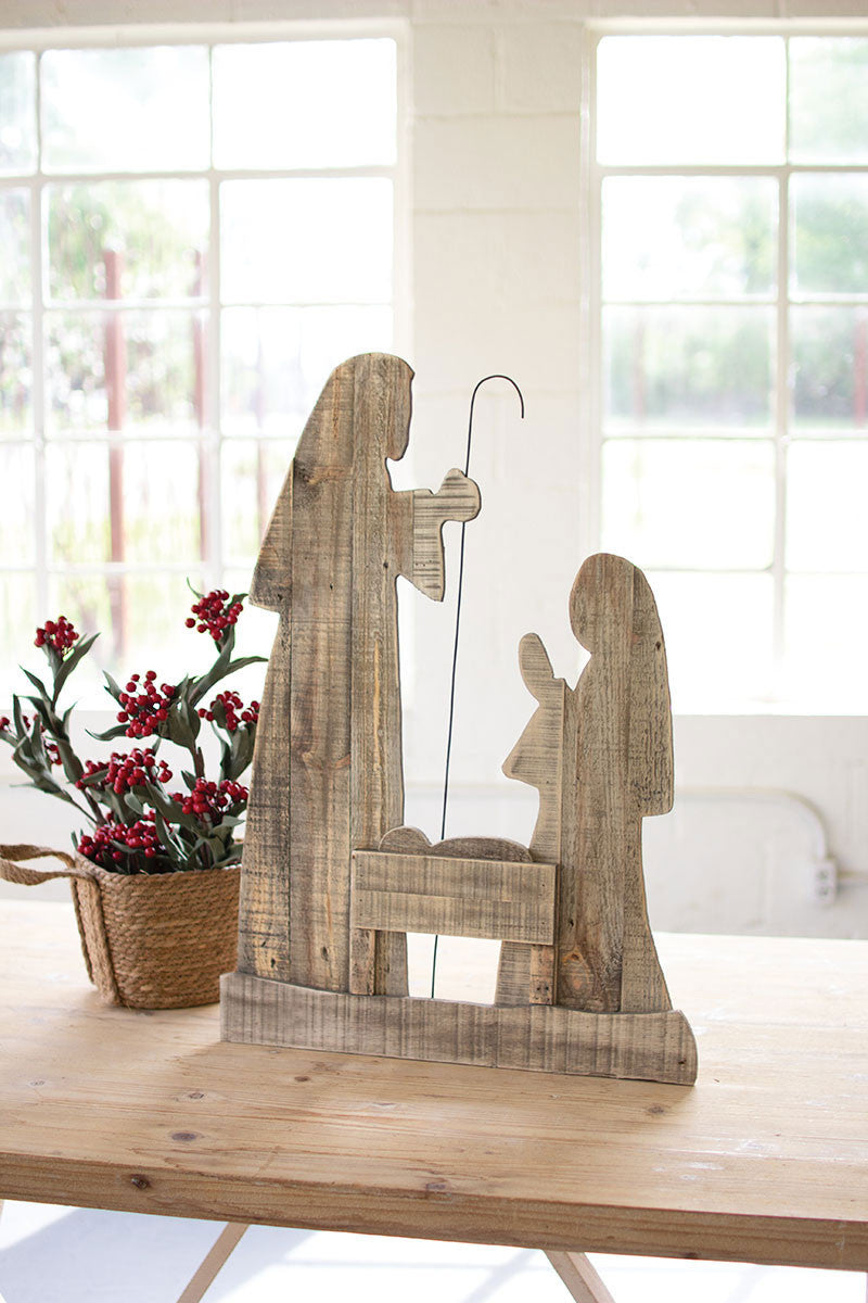 WOODEN NATIVITY WITH STAND