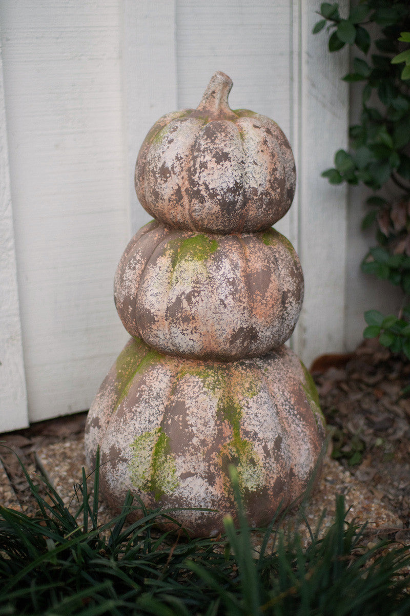 THREE STACKED FAUX CONCRETE PUMPKINS