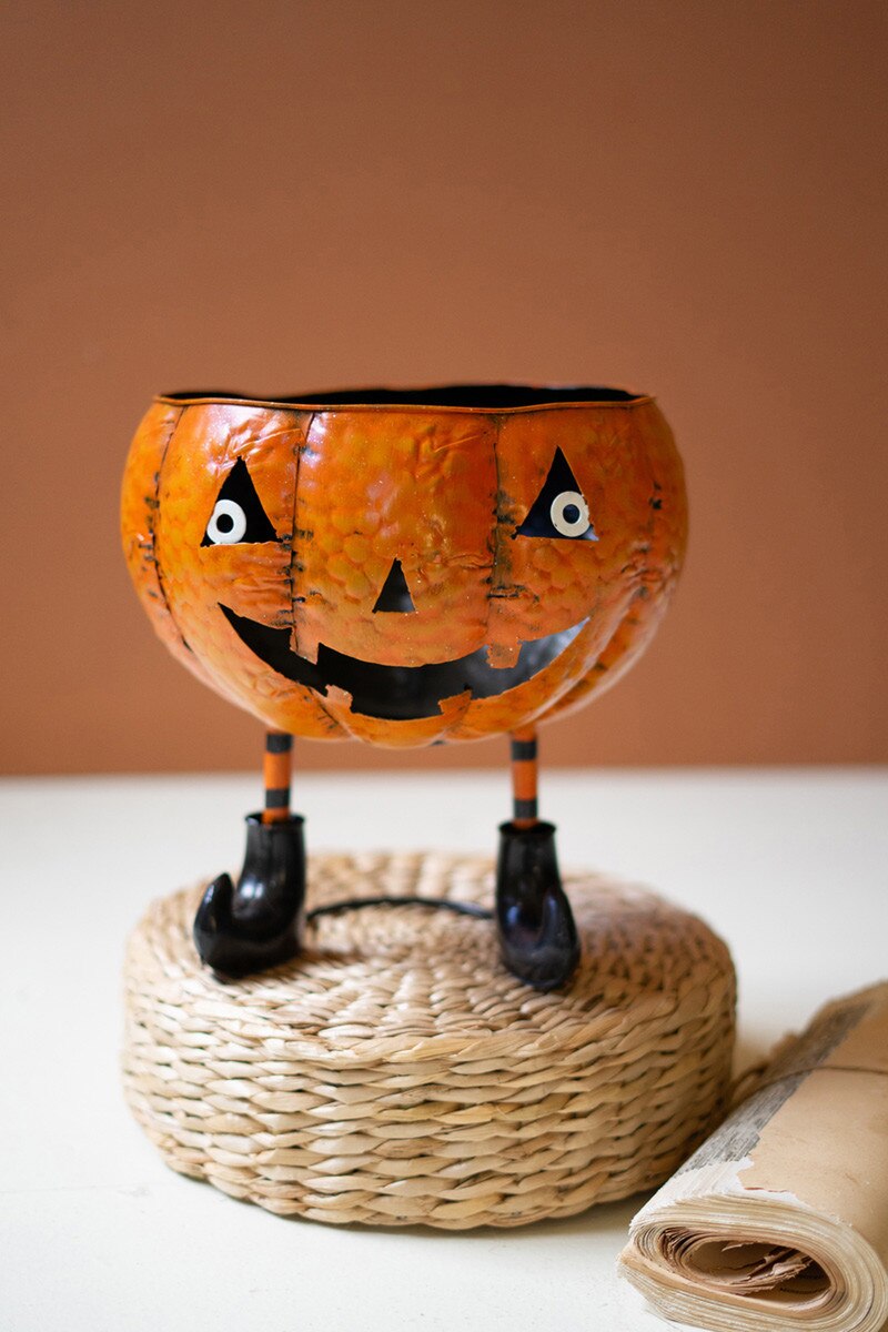 PAINTED METAL JACK-O-LANTERN CANDY BOWL