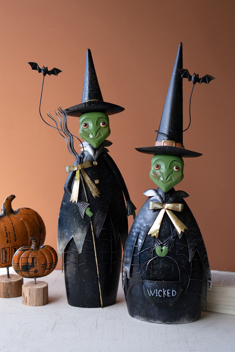 SET OF TWO PAINTED METAL HALLOWEEN PORCH WITCHES