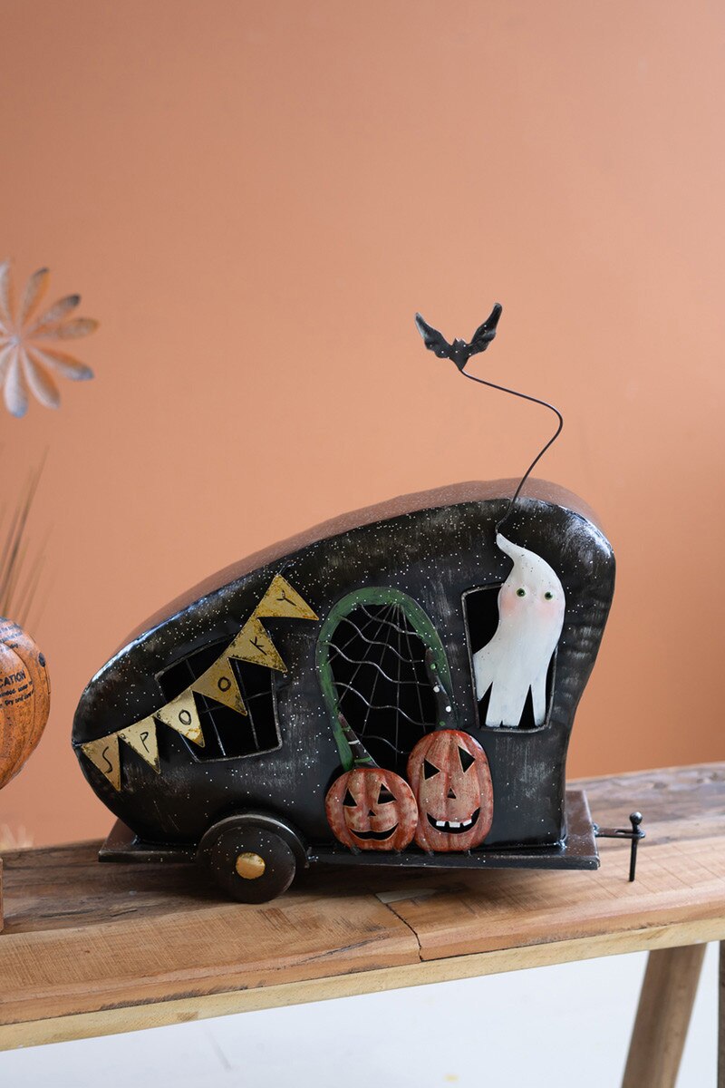 PAINTED METAL HALLOWEEN CAMPER