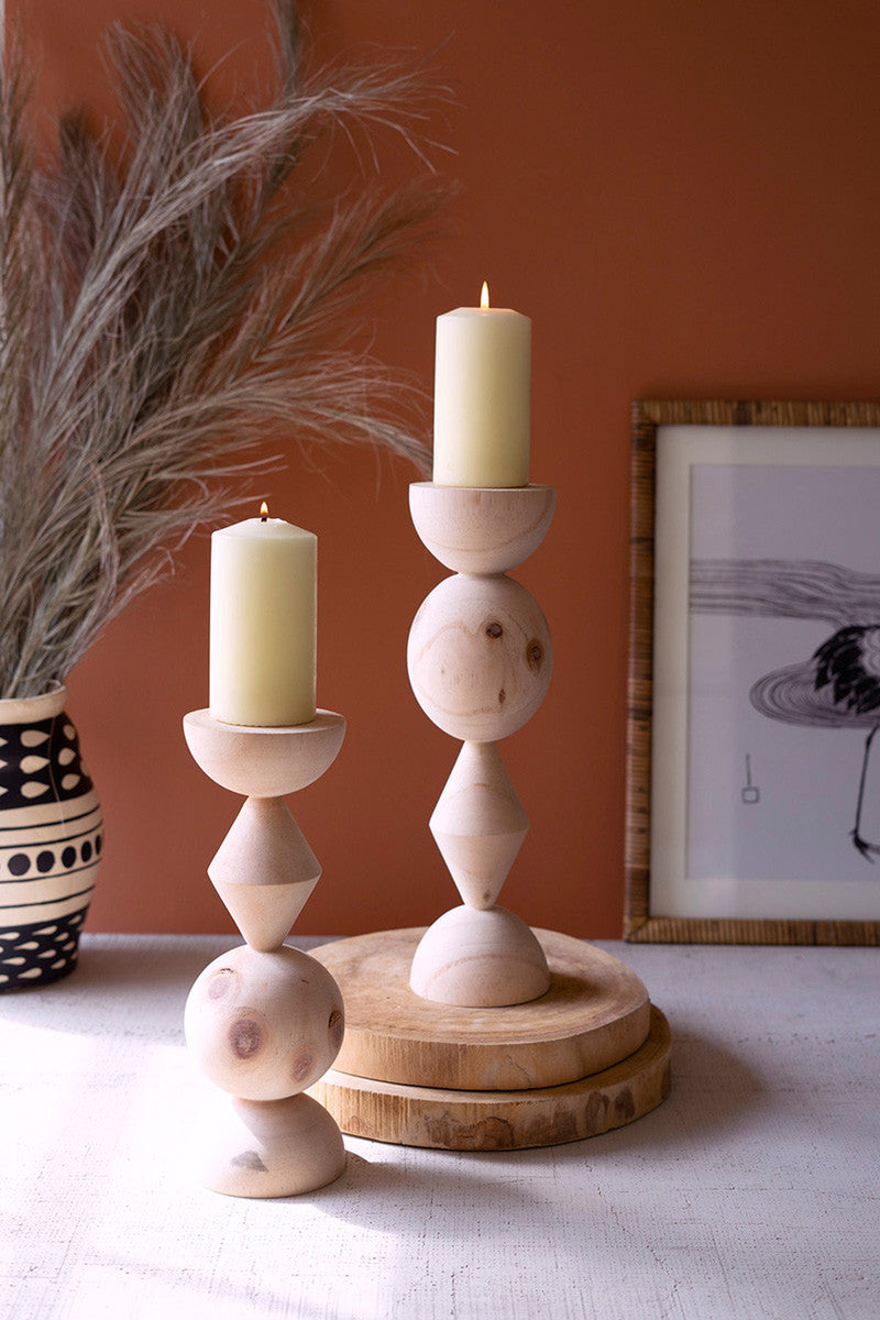 SET OF TWO TURNED WOOD CANDLE TOWERS