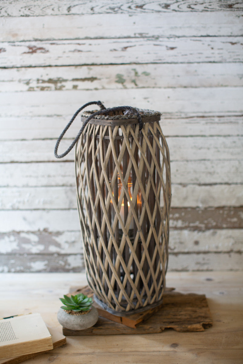 TALL GREY SQUARE WILLOW LANTERN