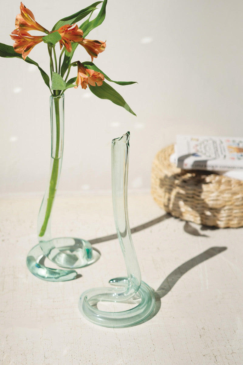 SET OF TWO RECYCLED GLASS SNAKE VASES