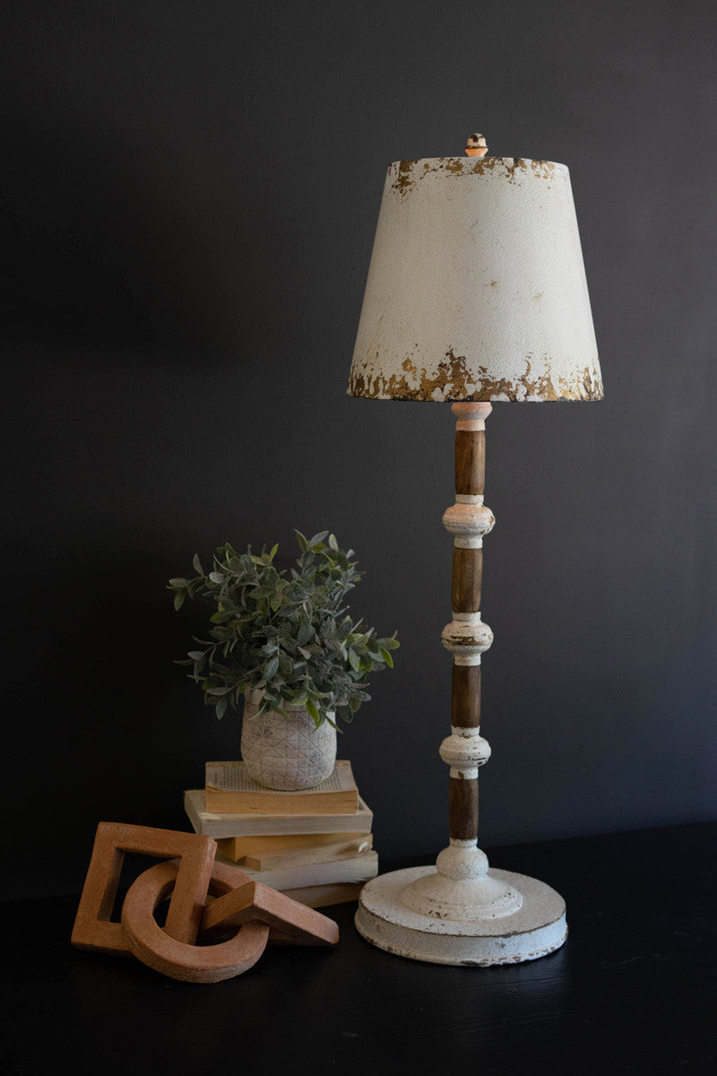 TABLE LAMP - ANTIQUE WHITE WITH WOOD SPINDLE