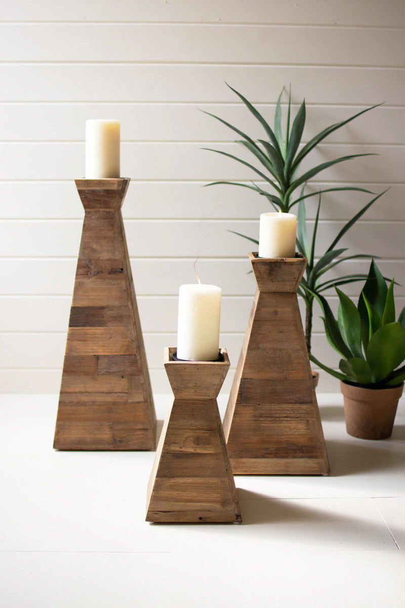 SET OF THREE RECYCLED WOOD CANDLE TOWERS