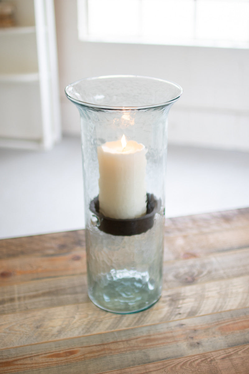 MINI GLASS CANDLE CYLINDERS W RUSTIC INSERT - LARGE