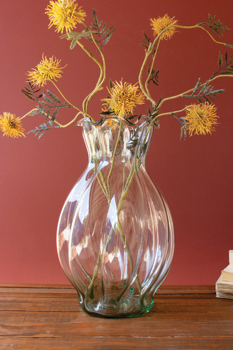 GLASS MELON VASE WITH RUFFLED EDGE