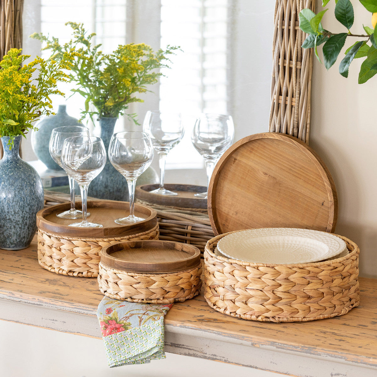 Woven Water Hyacinth Round Storage Basket, Set of 3