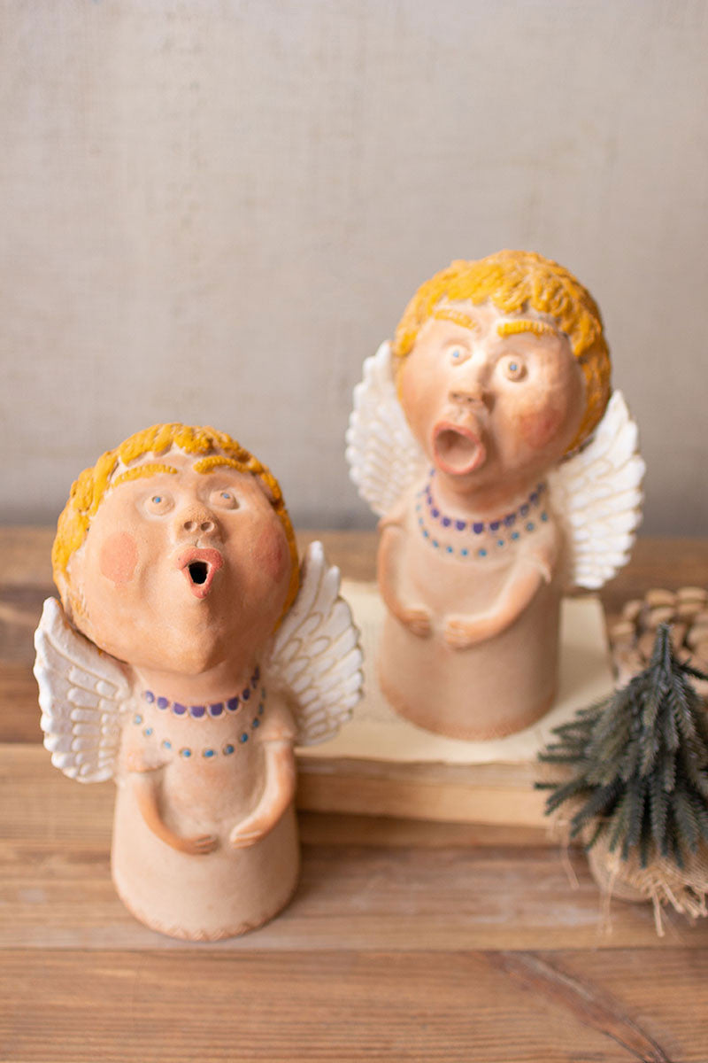 SET OF TWO CAROLING CLAY ANGELS