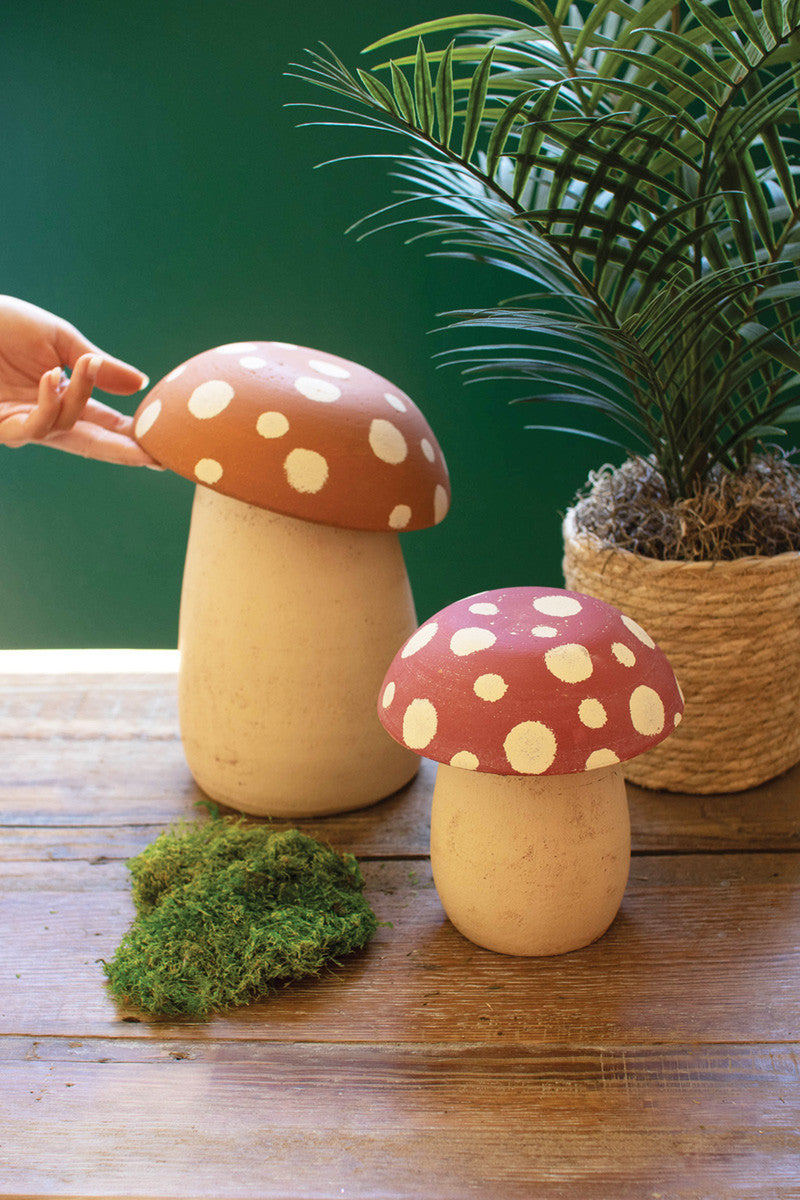 SET OF TWO CLAY MUSHROOM CANISTERS