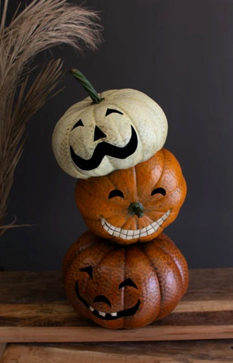 PAINTED METAL HALLOWEEN STACKING JACK-O-LANTERNS