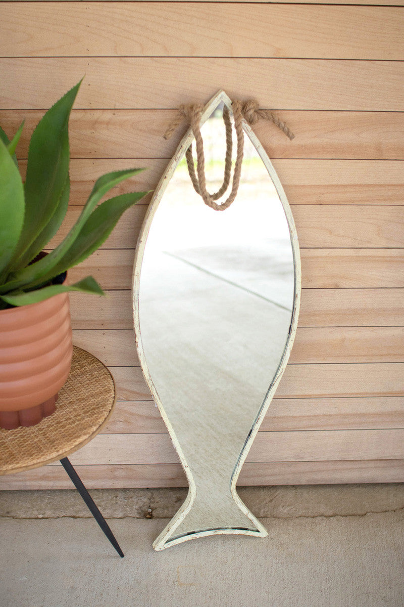 Vertical Fish Mirror With Rope Hanger
